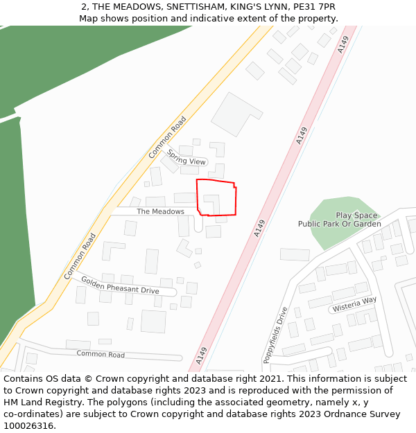 2, THE MEADOWS, SNETTISHAM, KING'S LYNN, PE31 7PR: Location map and indicative extent of plot