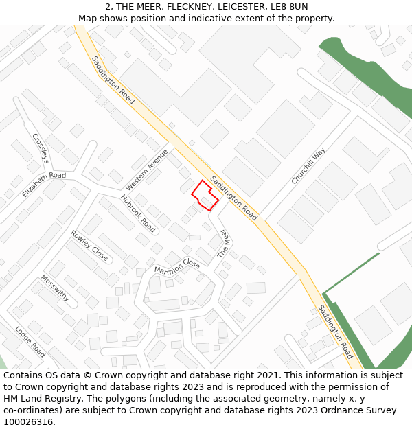 2, THE MEER, FLECKNEY, LEICESTER, LE8 8UN: Location map and indicative extent of plot