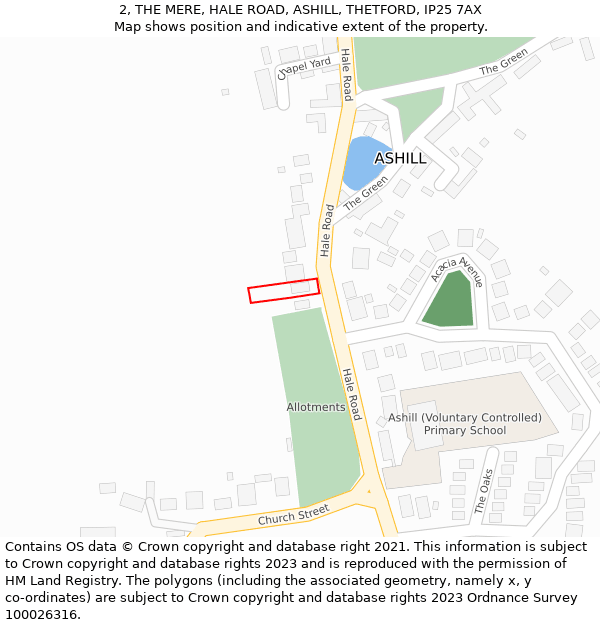 2, THE MERE, HALE ROAD, ASHILL, THETFORD, IP25 7AX: Location map and indicative extent of plot