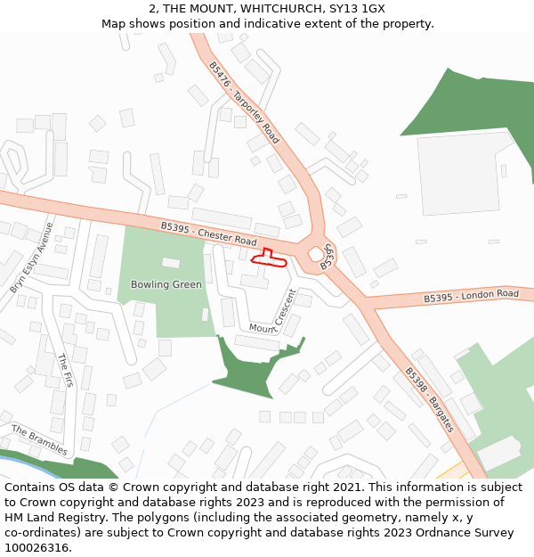 2, THE MOUNT, WHITCHURCH, SY13 1GX: Location map and indicative extent of plot