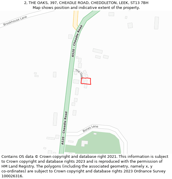 2, THE OAKS, 397, CHEADLE ROAD, CHEDDLETON, LEEK, ST13 7BH: Location map and indicative extent of plot