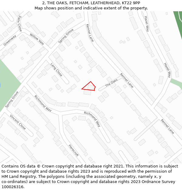 2, THE OAKS, FETCHAM, LEATHERHEAD, KT22 9PP: Location map and indicative extent of plot