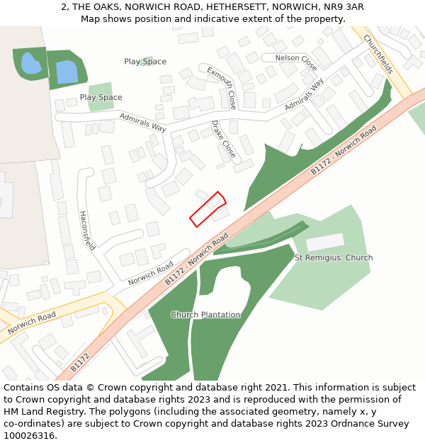 2, THE OAKS, NORWICH ROAD, HETHERSETT, NORWICH, NR9 3AR: Location map and indicative extent of plot