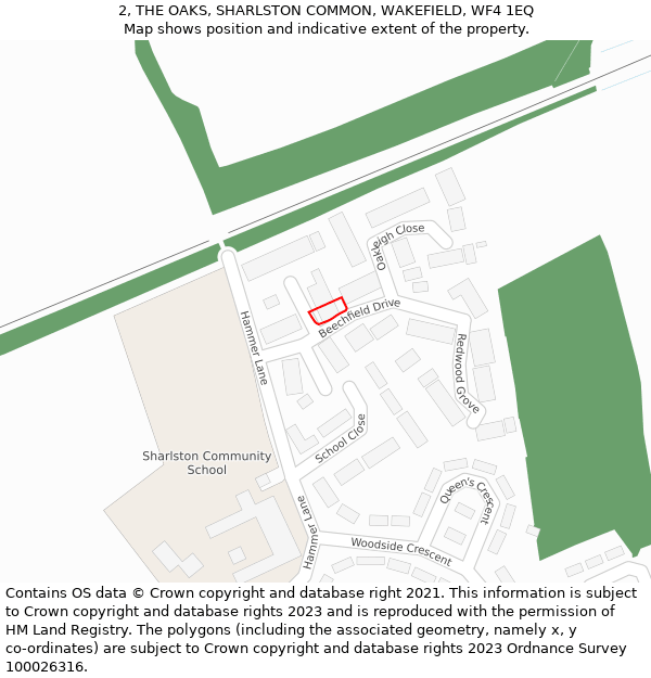 2, THE OAKS, SHARLSTON COMMON, WAKEFIELD, WF4 1EQ: Location map and indicative extent of plot