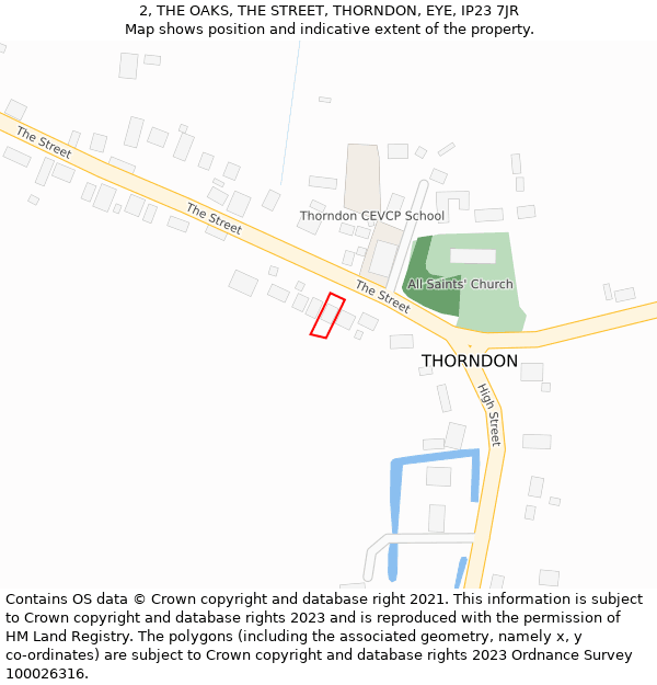 2, THE OAKS, THE STREET, THORNDON, EYE, IP23 7JR: Location map and indicative extent of plot