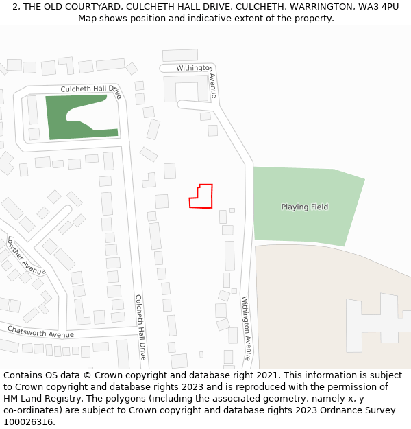 2, THE OLD COURTYARD, CULCHETH HALL DRIVE, CULCHETH, WARRINGTON, WA3 4PU: Location map and indicative extent of plot
