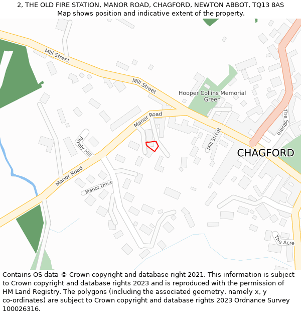 2, THE OLD FIRE STATION, MANOR ROAD, CHAGFORD, NEWTON ABBOT, TQ13 8AS: Location map and indicative extent of plot