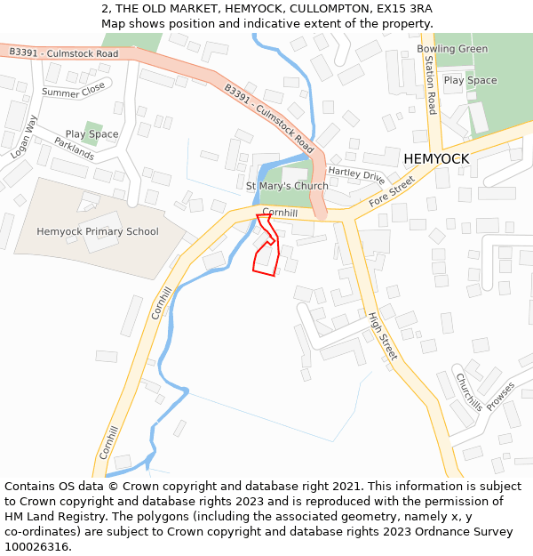 2, THE OLD MARKET, HEMYOCK, CULLOMPTON, EX15 3RA: Location map and indicative extent of plot