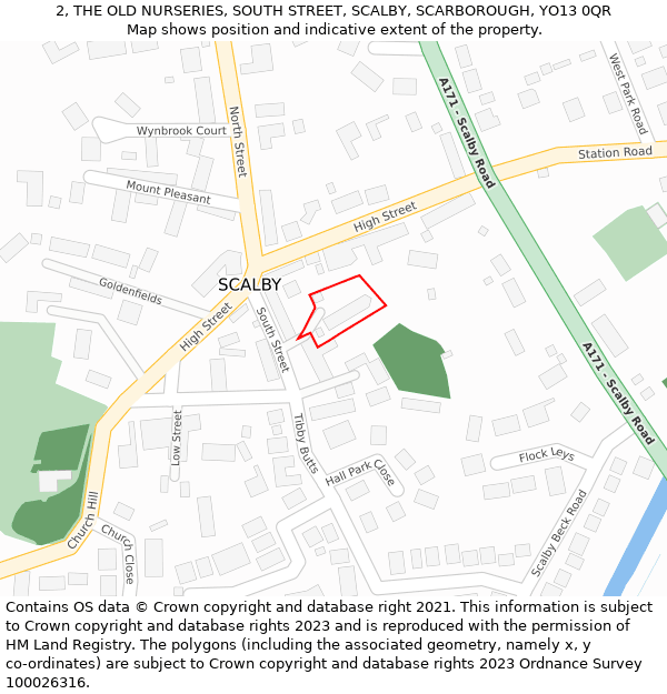 2, THE OLD NURSERIES, SOUTH STREET, SCALBY, SCARBOROUGH, YO13 0QR: Location map and indicative extent of plot