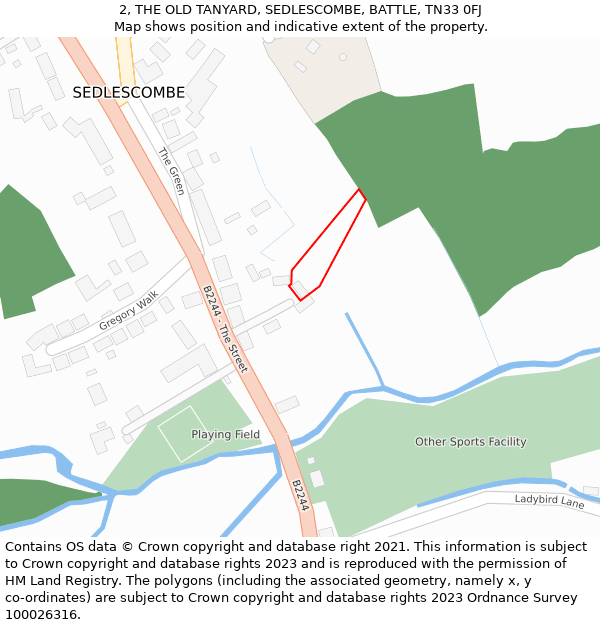 2, THE OLD TANYARD, SEDLESCOMBE, BATTLE, TN33 0FJ: Location map and indicative extent of plot