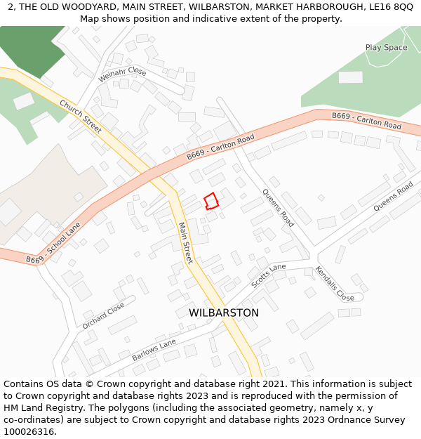 2, THE OLD WOODYARD, MAIN STREET, WILBARSTON, MARKET HARBOROUGH, LE16 8QQ: Location map and indicative extent of plot