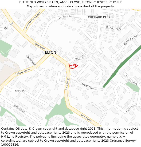 2, THE OLD WORKS BARN, ANVIL CLOSE, ELTON, CHESTER, CH2 4LE: Location map and indicative extent of plot