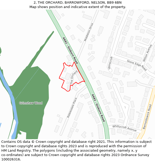 2, THE ORCHARD, BARROWFORD, NELSON, BB9 6BN: Location map and indicative extent of plot