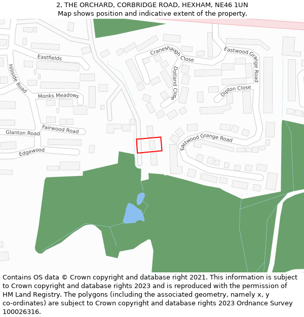 2, THE ORCHARD, CORBRIDGE ROAD, HEXHAM, NE46 1UN: Location map and indicative extent of plot