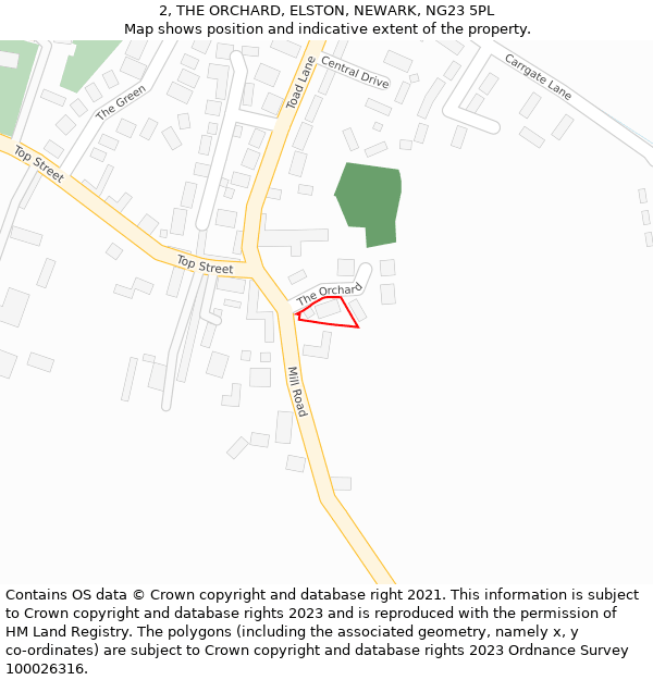 2, THE ORCHARD, ELSTON, NEWARK, NG23 5PL: Location map and indicative extent of plot