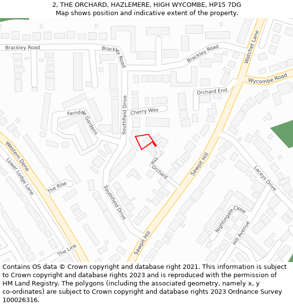 2, THE ORCHARD, HAZLEMERE, HIGH WYCOMBE, HP15 7DG: Location map and indicative extent of plot