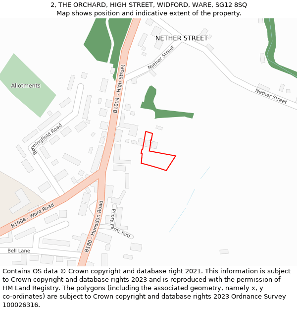 2, THE ORCHARD, HIGH STREET, WIDFORD, WARE, SG12 8SQ: Location map and indicative extent of plot