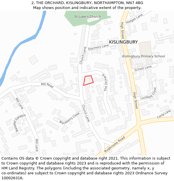 2, THE ORCHARD, KISLINGBURY, NORTHAMPTON, NN7 4BG: Location map and indicative extent of plot
