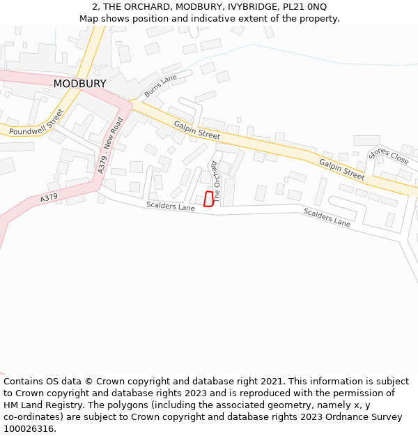 2, THE ORCHARD, MODBURY, IVYBRIDGE, PL21 0NQ: Location map and indicative extent of plot