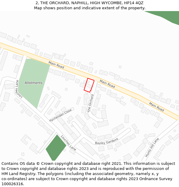 2, THE ORCHARD, NAPHILL, HIGH WYCOMBE, HP14 4QZ: Location map and indicative extent of plot