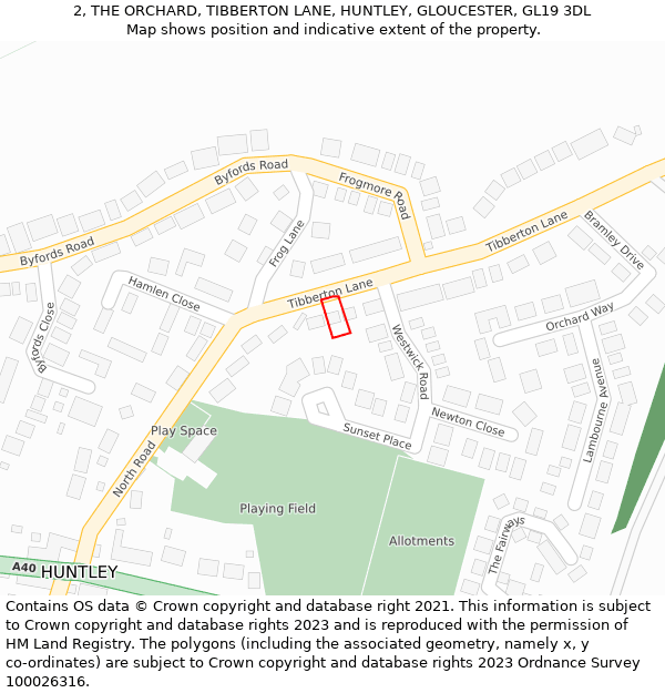 2, THE ORCHARD, TIBBERTON LANE, HUNTLEY, GLOUCESTER, GL19 3DL: Location map and indicative extent of plot