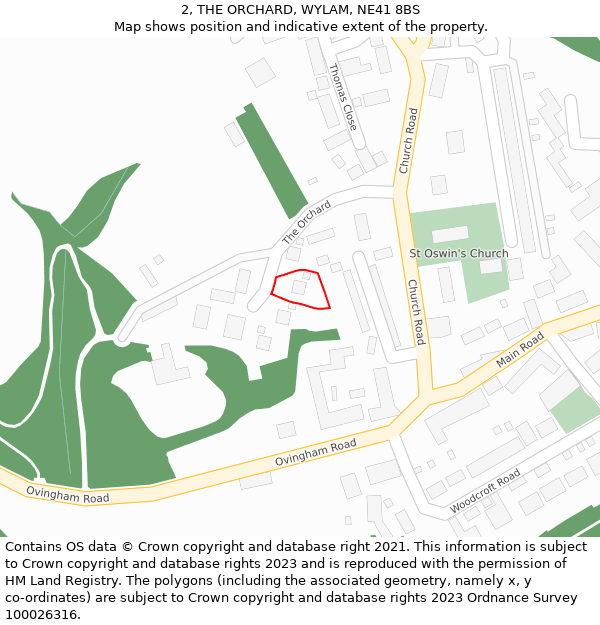 2, THE ORCHARD, WYLAM, NE41 8BS: Location map and indicative extent of plot
