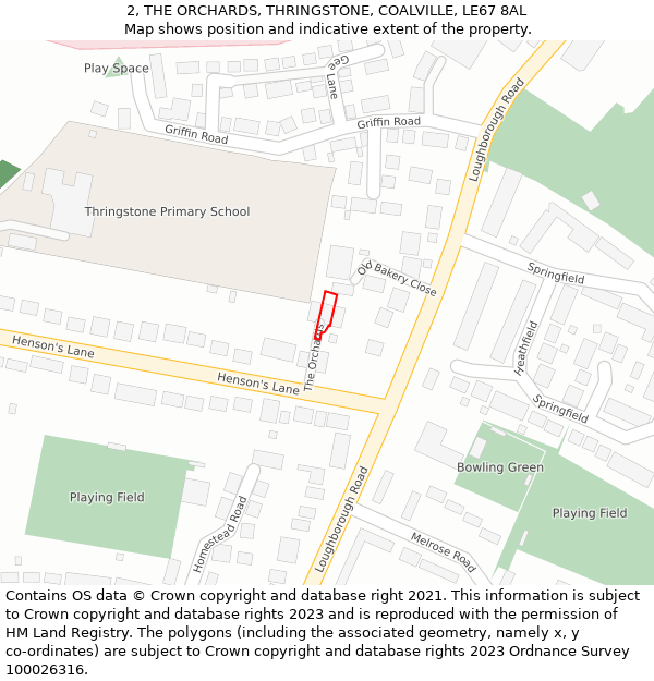 2, THE ORCHARDS, THRINGSTONE, COALVILLE, LE67 8AL: Location map and indicative extent of plot