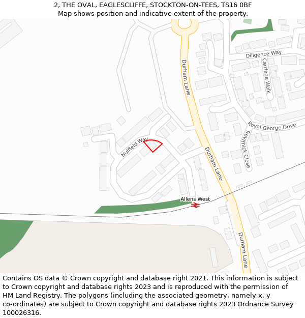 2, THE OVAL, EAGLESCLIFFE, STOCKTON-ON-TEES, TS16 0BF: Location map and indicative extent of plot