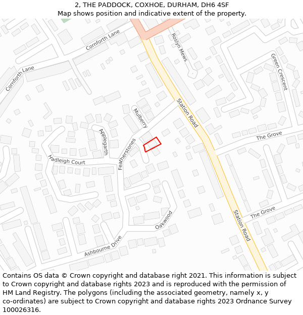 2, THE PADDOCK, COXHOE, DURHAM, DH6 4SF: Location map and indicative extent of plot