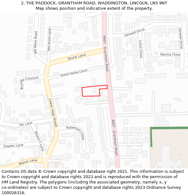 2, THE PADDOCK, GRANTHAM ROAD, WADDINGTON, LINCOLN, LN5 9NT: Location map and indicative extent of plot