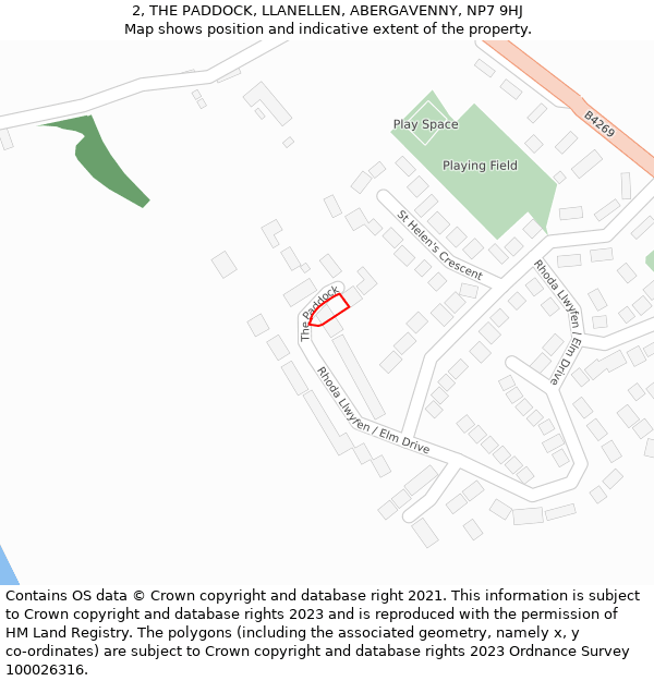 2, THE PADDOCK, LLANELLEN, ABERGAVENNY, NP7 9HJ: Location map and indicative extent of plot