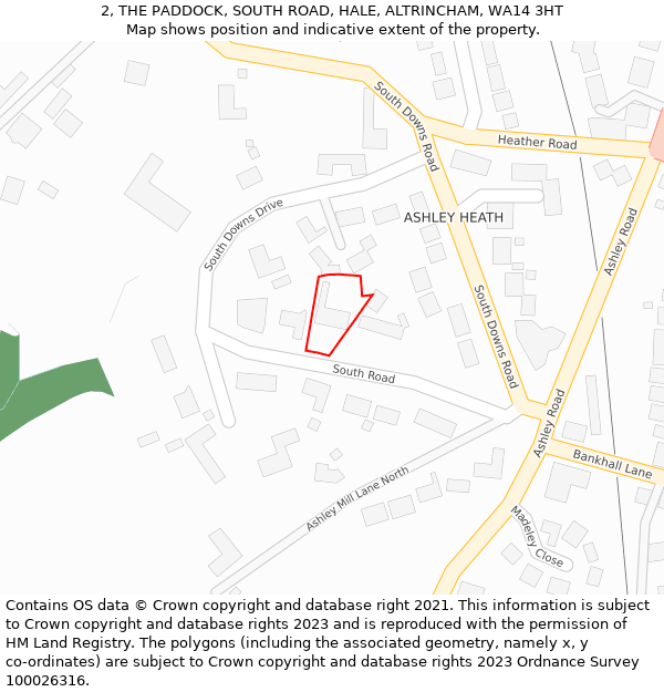 2, THE PADDOCK, SOUTH ROAD, HALE, ALTRINCHAM, WA14 3HT: Location map and indicative extent of plot