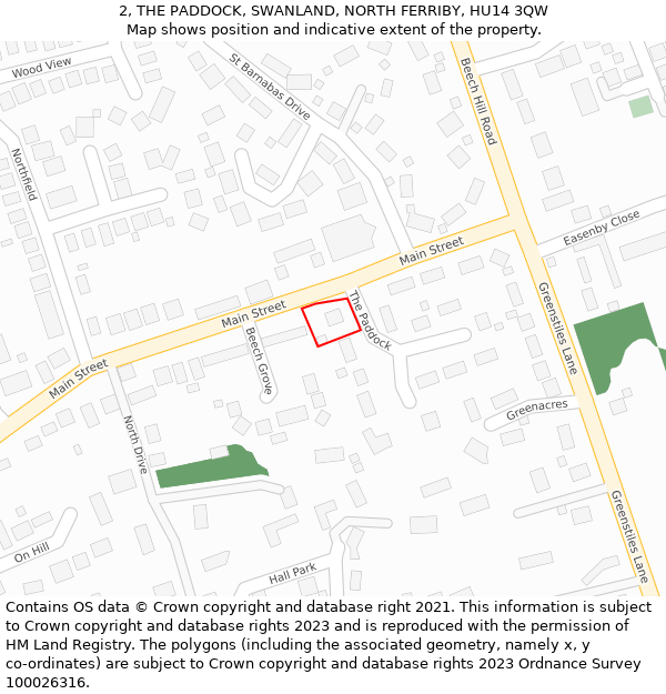 2, THE PADDOCK, SWANLAND, NORTH FERRIBY, HU14 3QW: Location map and indicative extent of plot