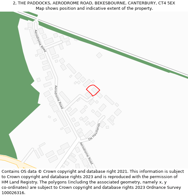 2, THE PADDOCKS, AERODROME ROAD, BEKESBOURNE, CANTERBURY, CT4 5EX: Location map and indicative extent of plot