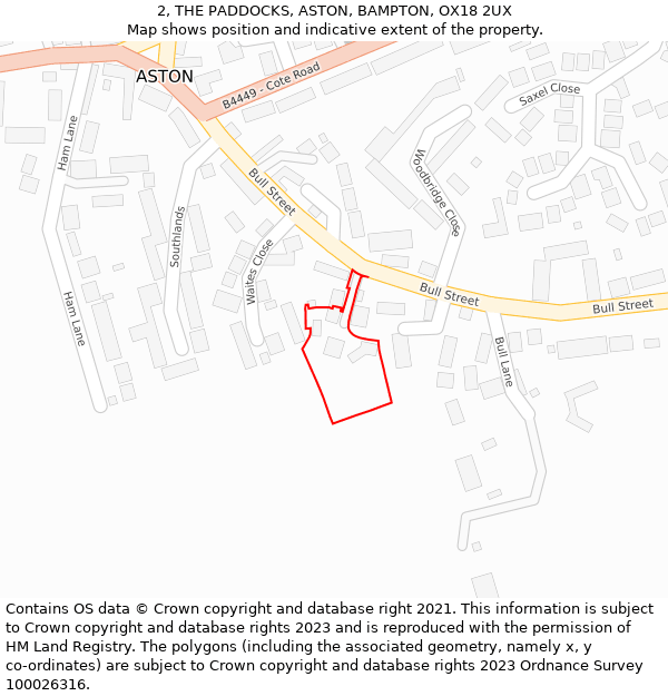 2, THE PADDOCKS, ASTON, BAMPTON, OX18 2UX: Location map and indicative extent of plot