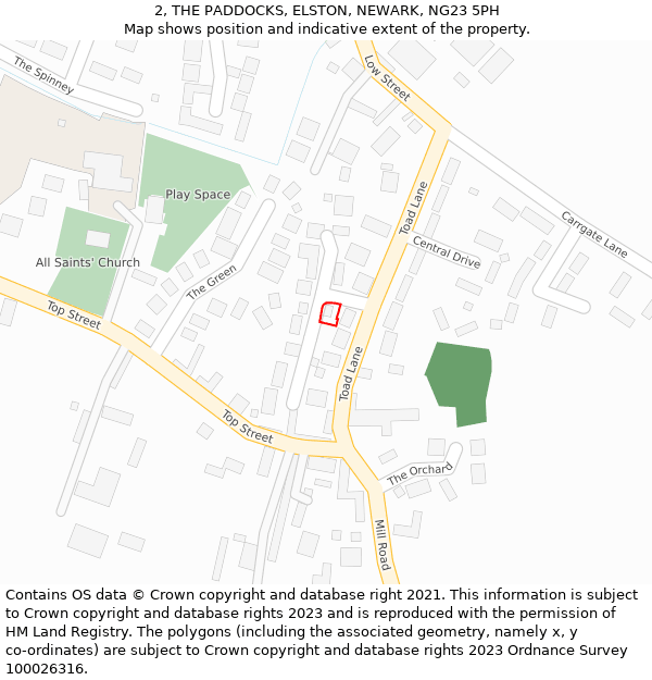 2, THE PADDOCKS, ELSTON, NEWARK, NG23 5PH: Location map and indicative extent of plot