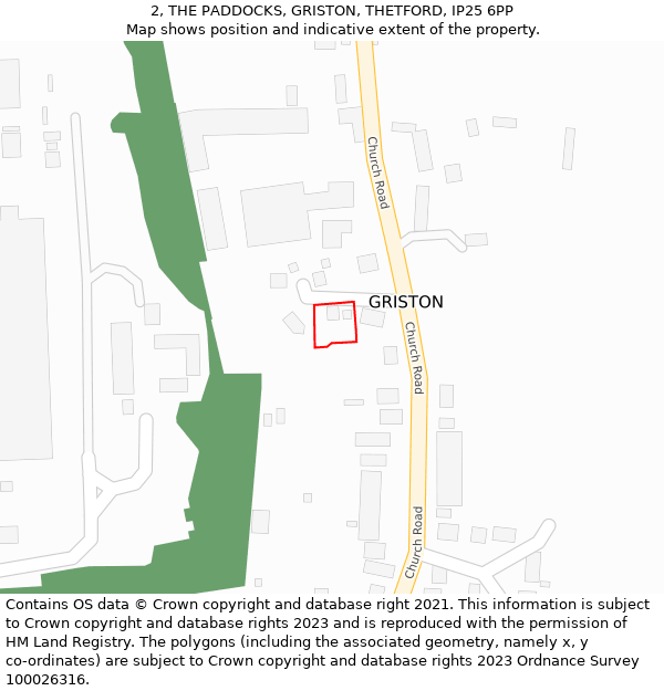 2, THE PADDOCKS, GRISTON, THETFORD, IP25 6PP: Location map and indicative extent of plot