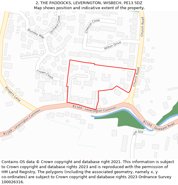 2, THE PADDOCKS, LEVERINGTON, WISBECH, PE13 5DZ: Location map and indicative extent of plot