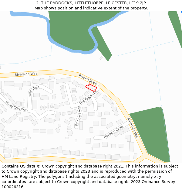 2, THE PADDOCKS, LITTLETHORPE, LEICESTER, LE19 2JP: Location map and indicative extent of plot