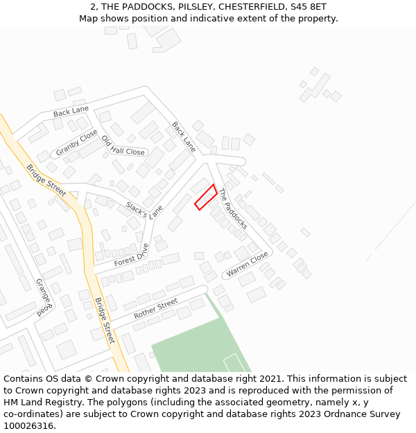 2, THE PADDOCKS, PILSLEY, CHESTERFIELD, S45 8ET: Location map and indicative extent of plot