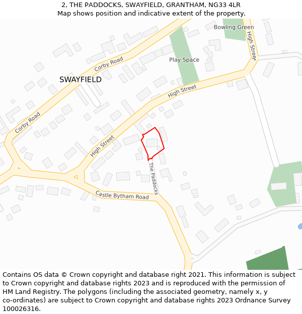 2, THE PADDOCKS, SWAYFIELD, GRANTHAM, NG33 4LR: Location map and indicative extent of plot