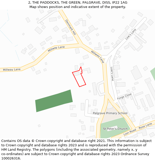 2, THE PADDOCKS, THE GREEN, PALGRAVE, DISS, IP22 1AG: Location map and indicative extent of plot