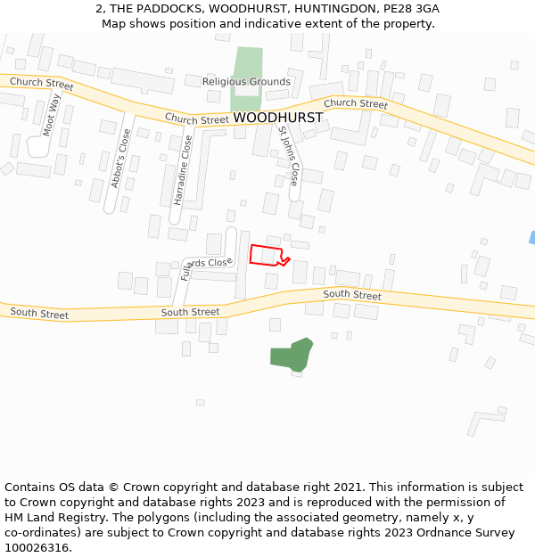 2, THE PADDOCKS, WOODHURST, HUNTINGDON, PE28 3GA: Location map and indicative extent of plot