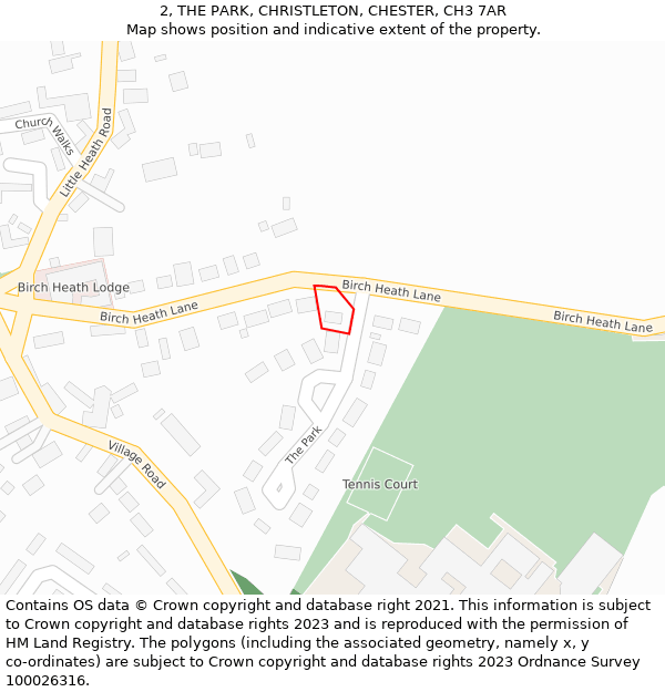 2, THE PARK, CHRISTLETON, CHESTER, CH3 7AR: Location map and indicative extent of plot