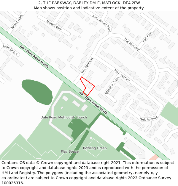 2, THE PARKWAY, DARLEY DALE, MATLOCK, DE4 2FW: Location map and indicative extent of plot