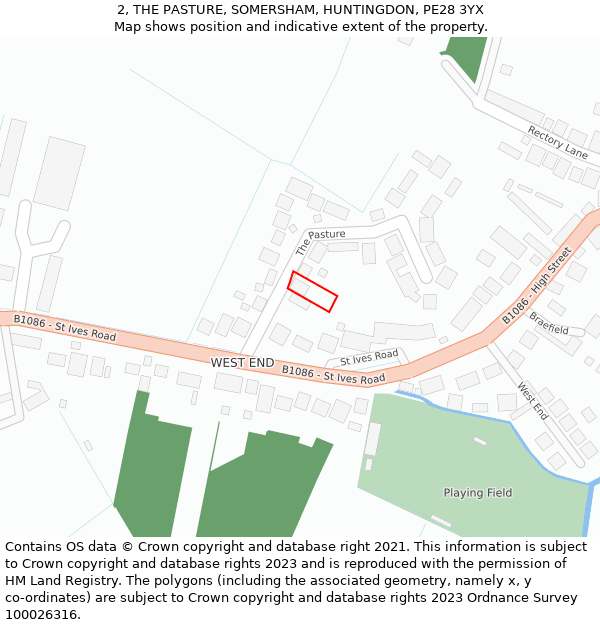 2, THE PASTURE, SOMERSHAM, HUNTINGDON, PE28 3YX: Location map and indicative extent of plot