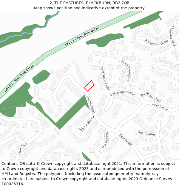 2, THE PASTURES, BLACKBURN, BB2 7QR: Location map and indicative extent of plot