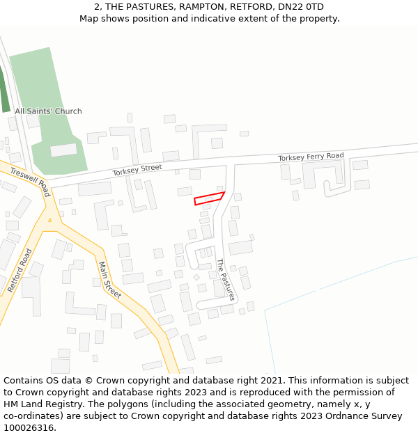 2, THE PASTURES, RAMPTON, RETFORD, DN22 0TD: Location map and indicative extent of plot