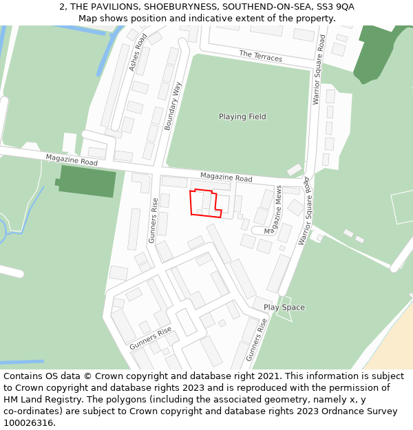 2, THE PAVILIONS, SHOEBURYNESS, SOUTHEND-ON-SEA, SS3 9QA: Location map and indicative extent of plot