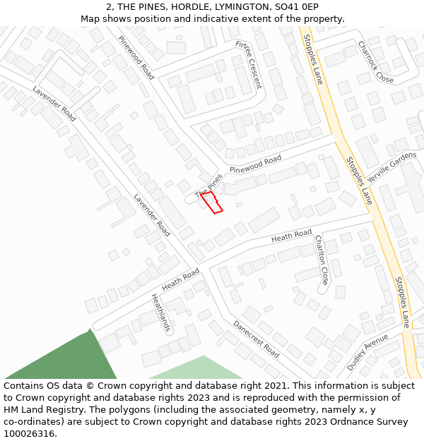 2, THE PINES, HORDLE, LYMINGTON, SO41 0EP: Location map and indicative extent of plot